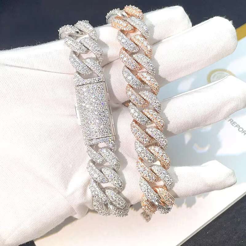 Moissanite 13mm Cuban Chain Bracelet Iced Out Chain Hip Hop Jewelry Moissanite S925 Silver Cuban Link Chain Bracelets With GRA