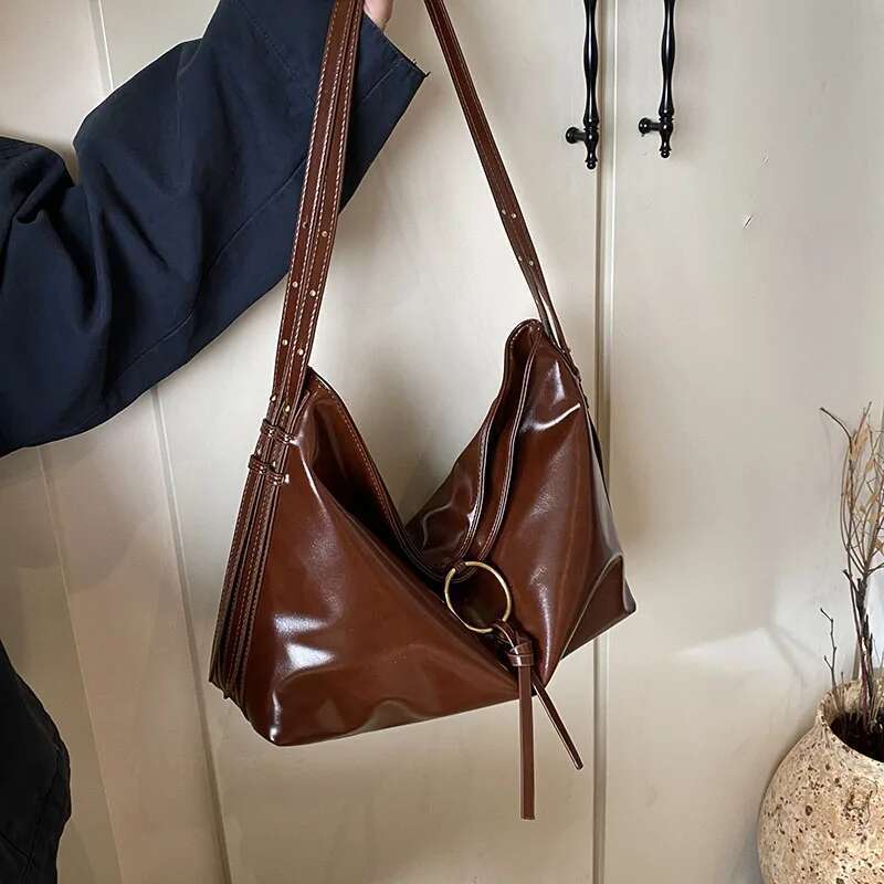 Hobo PU Leather Tote Bag Trendy Top Handle Satchel Slouchy Shoulder Purse Women Present For Birthday And Valentine