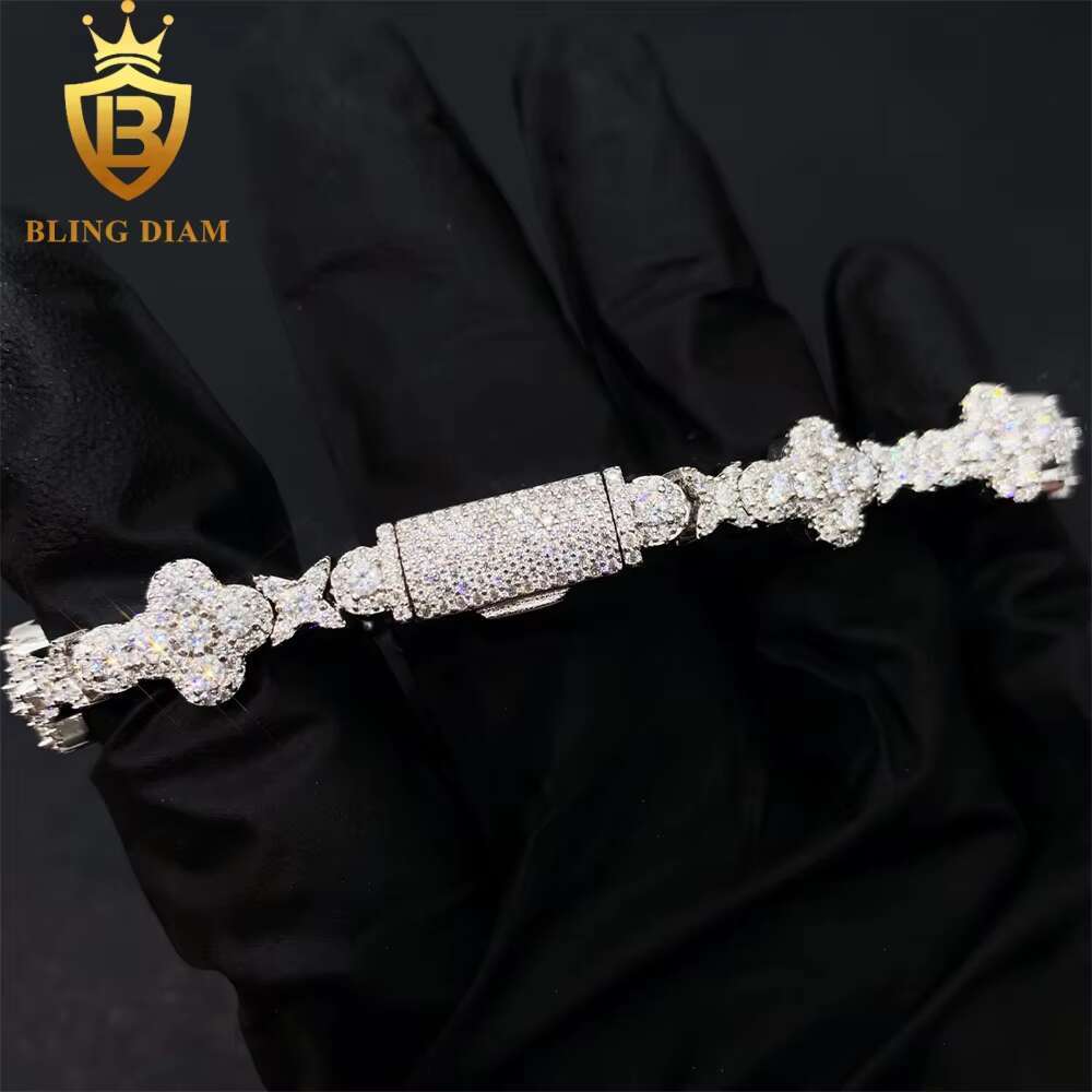 10MM 13MM Hip Hop 925 Sterling Silver Jewelry Moissanite Cuban Chain Flower Cross Iced Out Bracelet