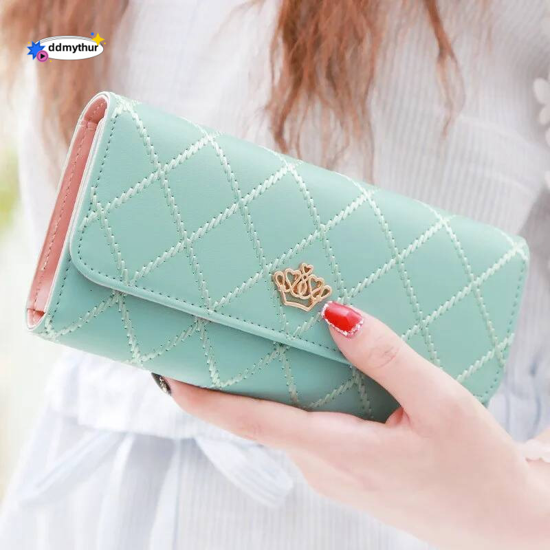 Women's PU Leather Long Wallet - Dia Pattern Clutch with Crown Buckle, Phone Bag & Card Holder, Fashion Ladies Purse ddmythur
