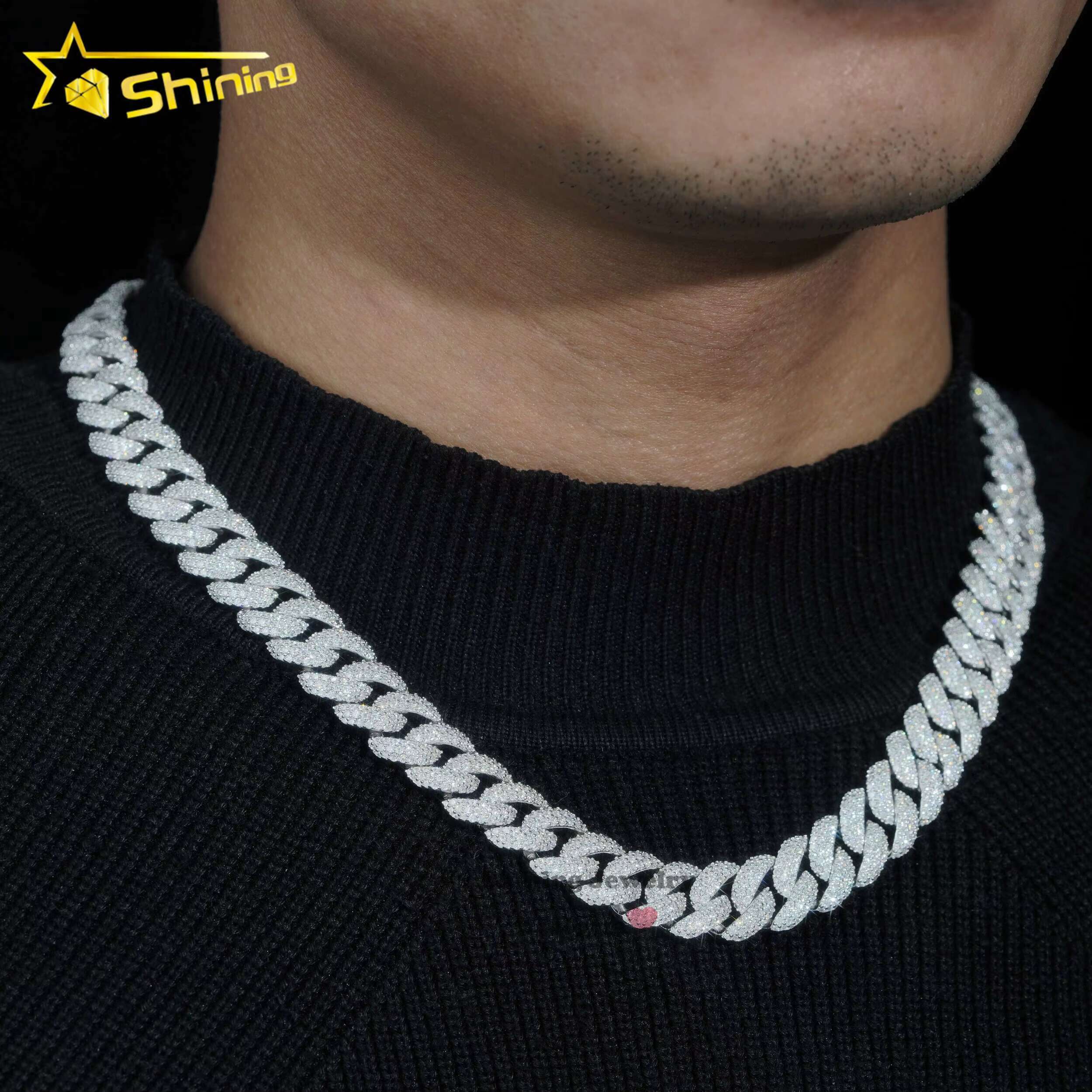 Gold Plated Fashion Hip Hop Moissanite Dia Chains Necklace Men Women 13mm Sterling Sier Cuban Link Chain