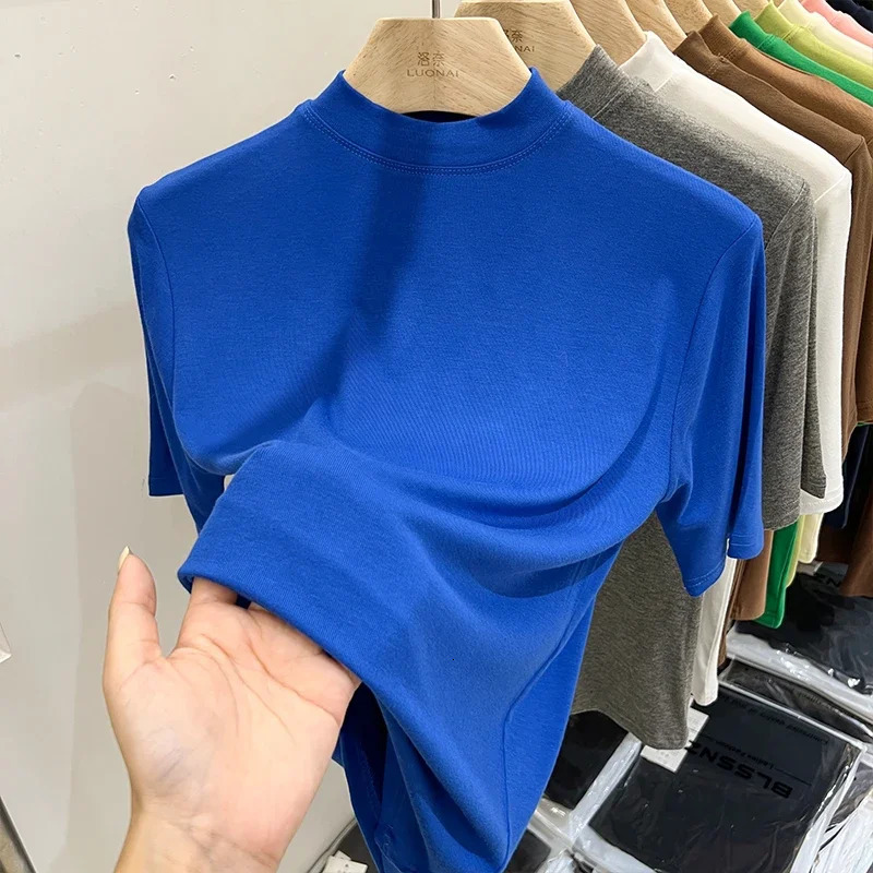 Zjaiss 2025 Womens Long Sleeve Turtleneck T Shirts Tight Knit Sexy Slim Fitted Casual Basic Tops Cropped TShirt 250506