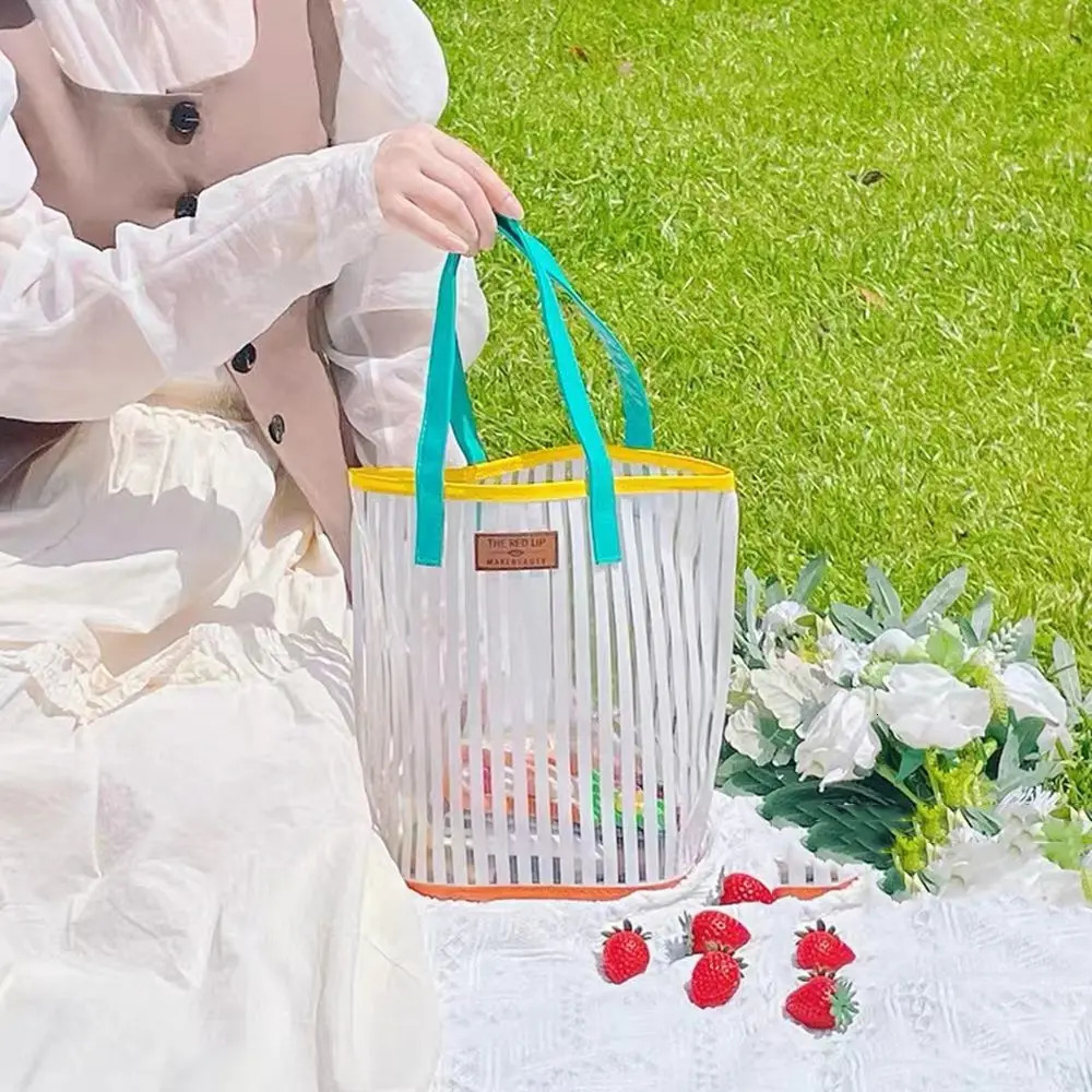 Summer Transparent Stripe Print Clear handbag For Women Beach Bag Large Capacity Shoulder Bags PVC Waterproof Shopping Bags 250515