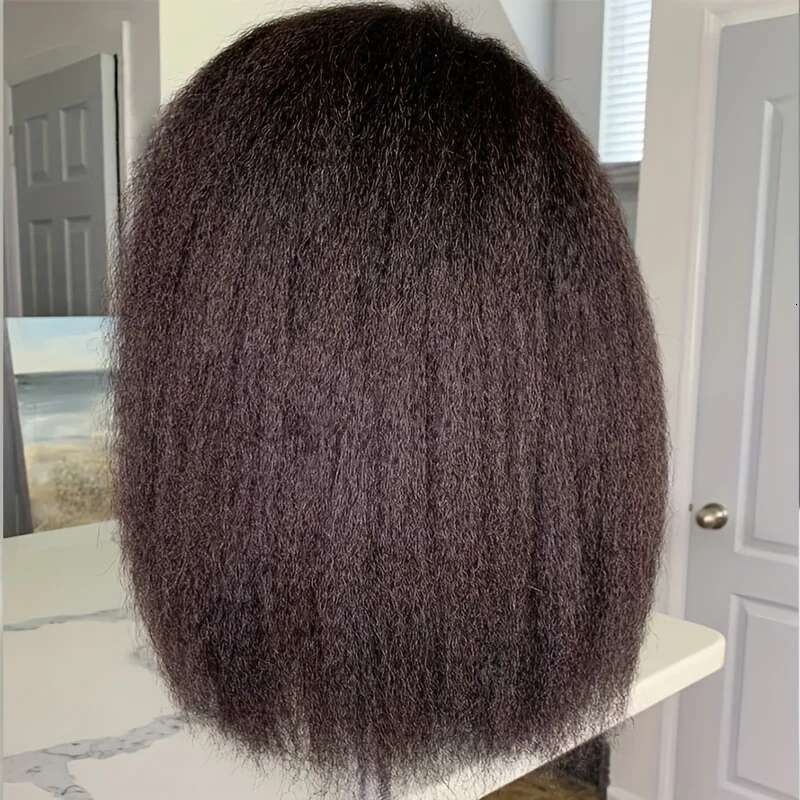250 Density Kinky Straight 13x4 HD Transparent Full Frontal Bob Human Hair Lace Front Wig Pre Plucked For Black Women
