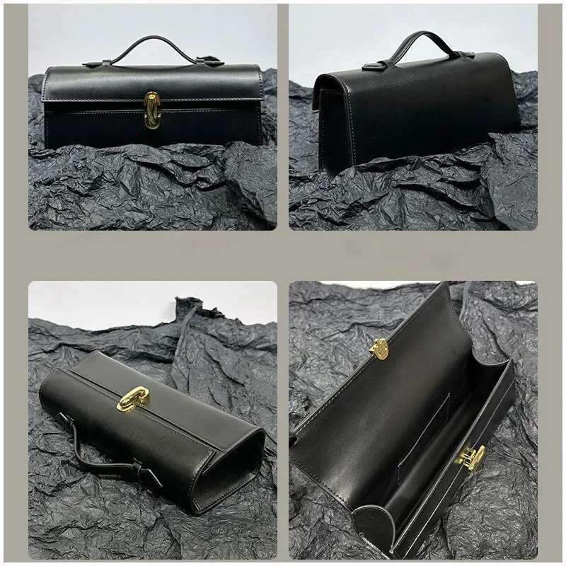 Brand Genuine Leather Women's Handbags Cowhide Small Square High Quality Savette Baguette Bag