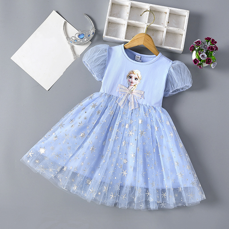 DISNEY Frozen Elsa princess kids designer clothes baby designer clothes Girls' dress summer short-sleeved cotton baby princess dress.