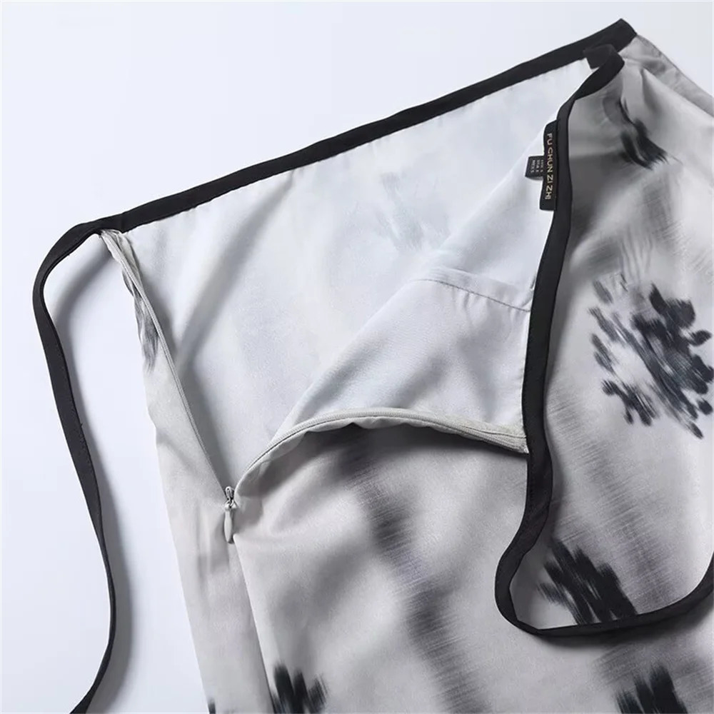 UNIZERA Womens Elegant Blended Printed Tie Waist Skirt Zipper Decoration SpringSummer Casual Wear 250515