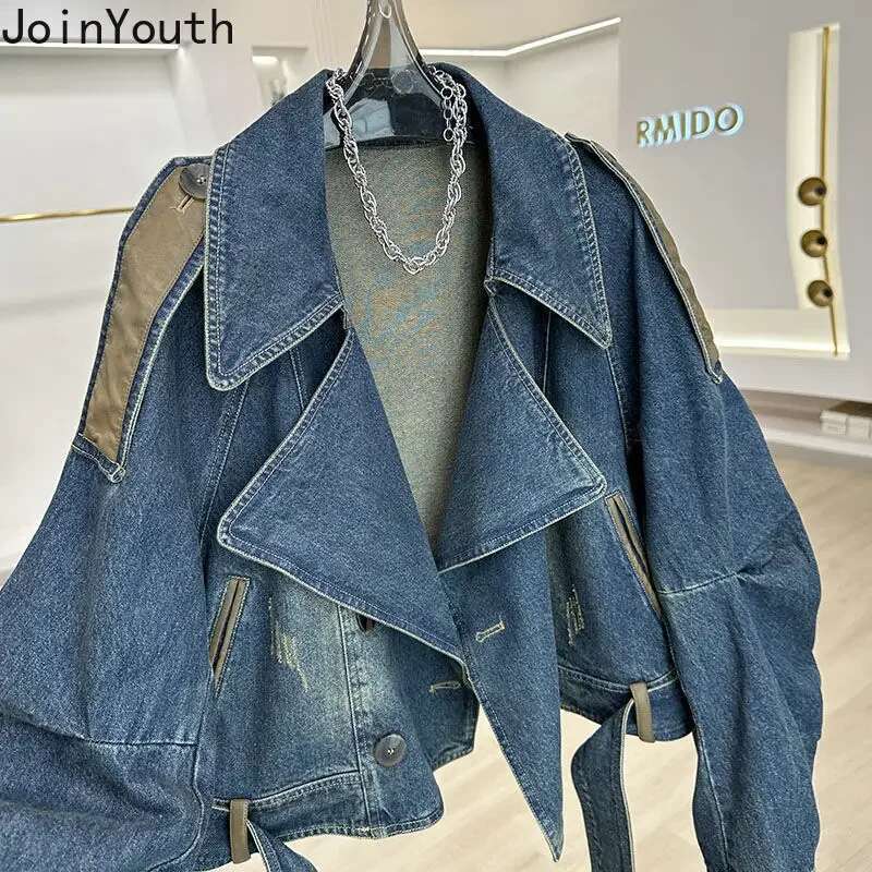 Streetwear Denim Jackets For Women 2025 Ropa Mujer Patchwork Leather PU Casual Outwear Y2k Tops Haruku Fashion Vintage Coats