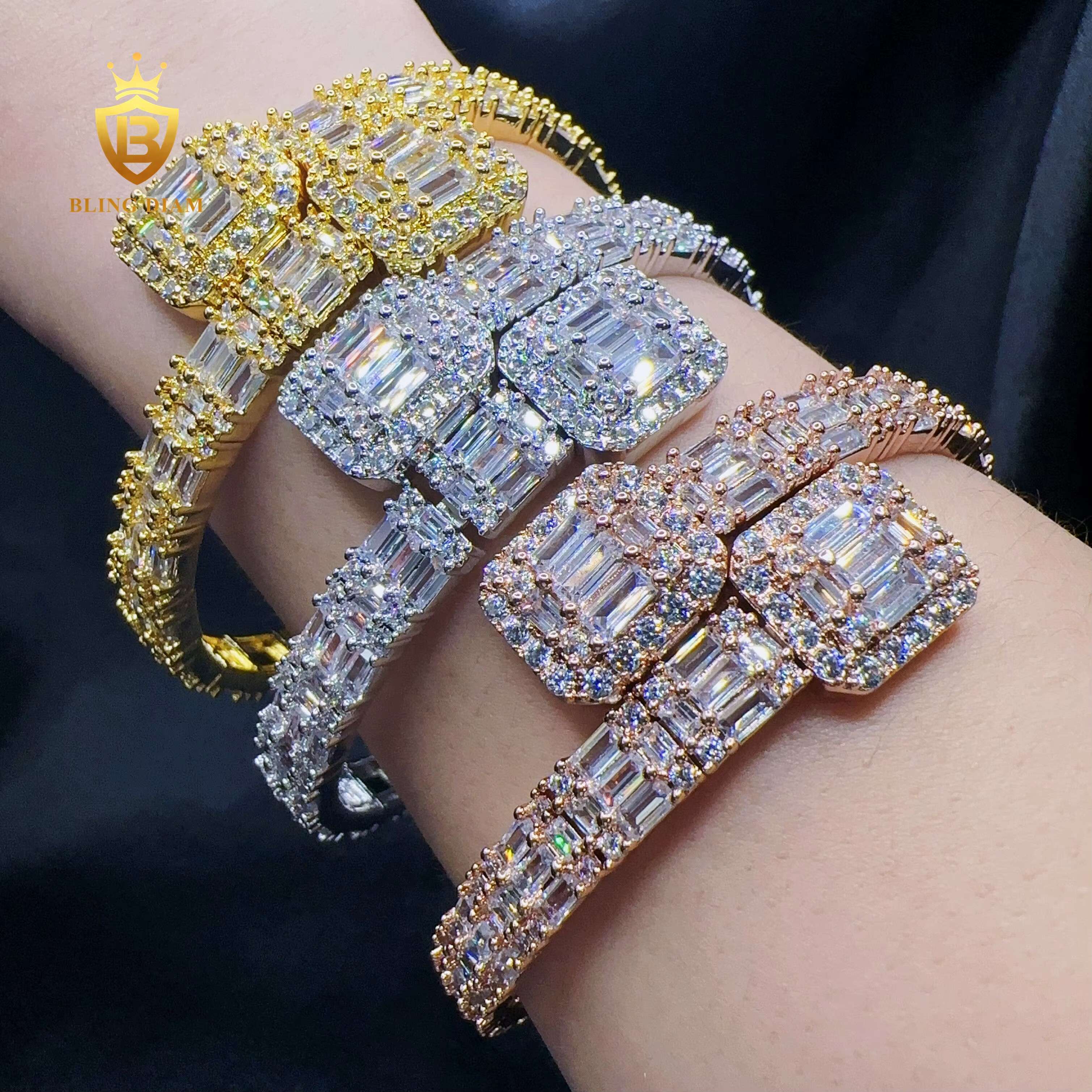 Blingdiam Jewelry Fashion Hip Hop 7.2mm Width Bangle baguette AAAAA+ CZ Bracelet for Men Women