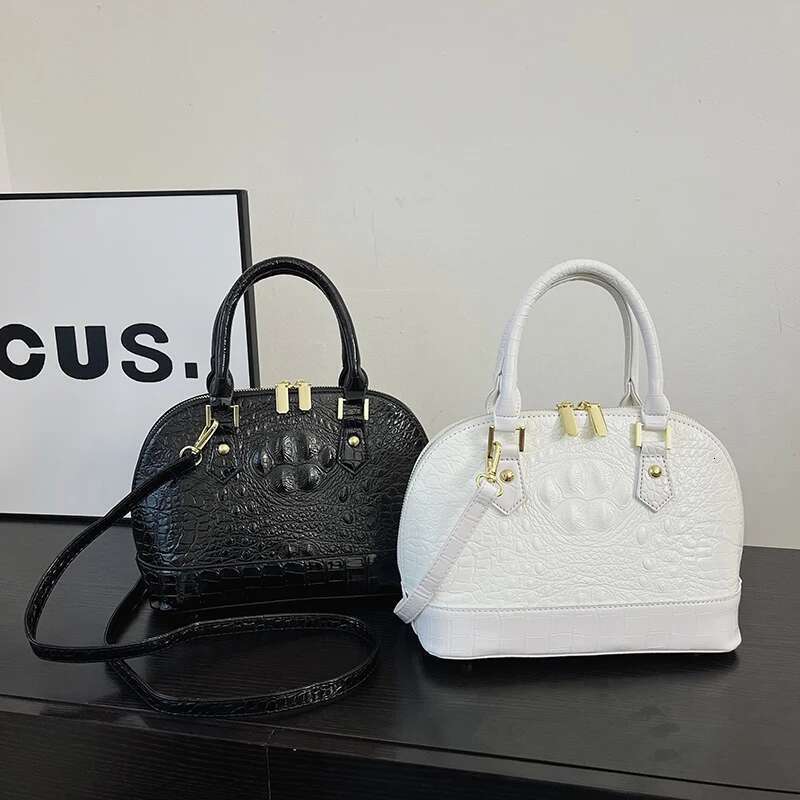 Women's Exquisite Shoulder Handbag Crocodile Pattern Pure Color Shopping Casual Shell Bag PU Leather Female Tote