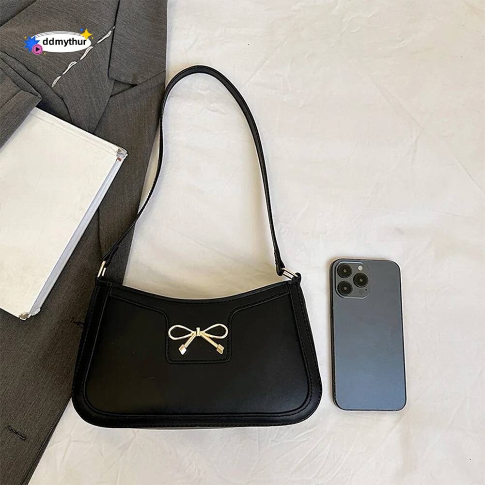 Female Bow Underarm PU Leather Versatile Armpit Solid Color Bowknot Shoulder Women Commute Bag ddmythur