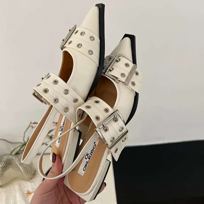 Women Flat With 2025 Designer Buckle Fashion Ladies Flats Shoes Slingback Pointed Toe Casual Female Sandals Mules