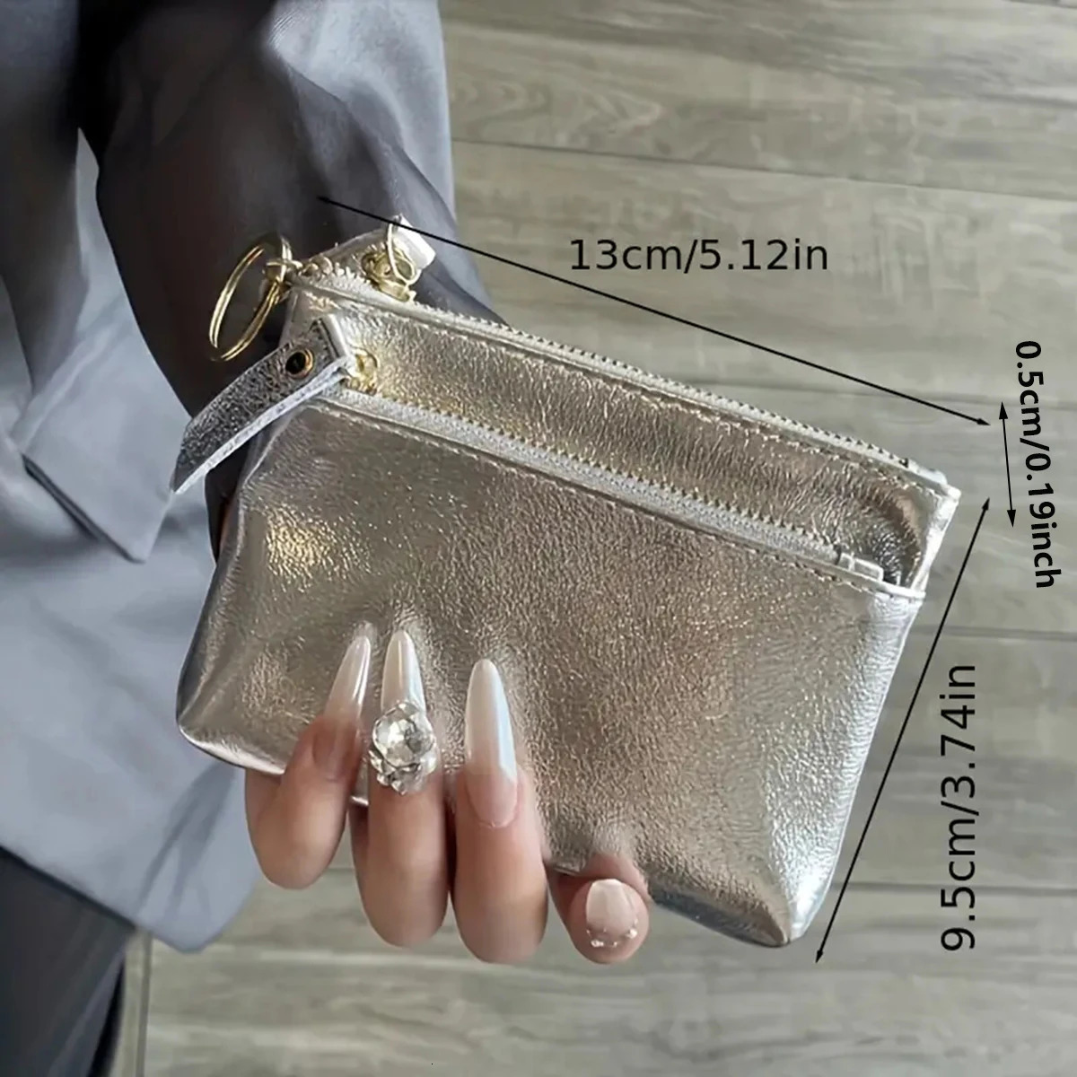 Silver zipper small wallet for women. Top layer cowhide mini pouch. Cracked texture key bag. Card holder. Coin purse. 250514
