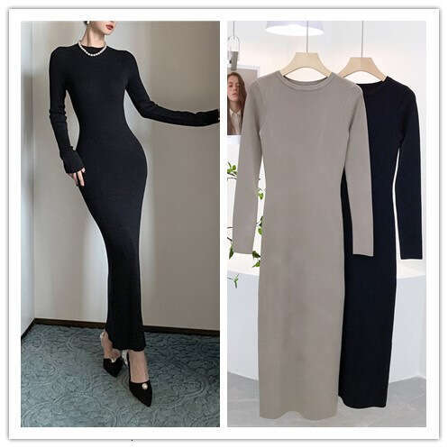 White Dress Maxi Dress 6889 Delicate~Round Neck Pure Desire Sexy Waist Slimming Over Knee Paper Figure Dress Long Skirt KQ