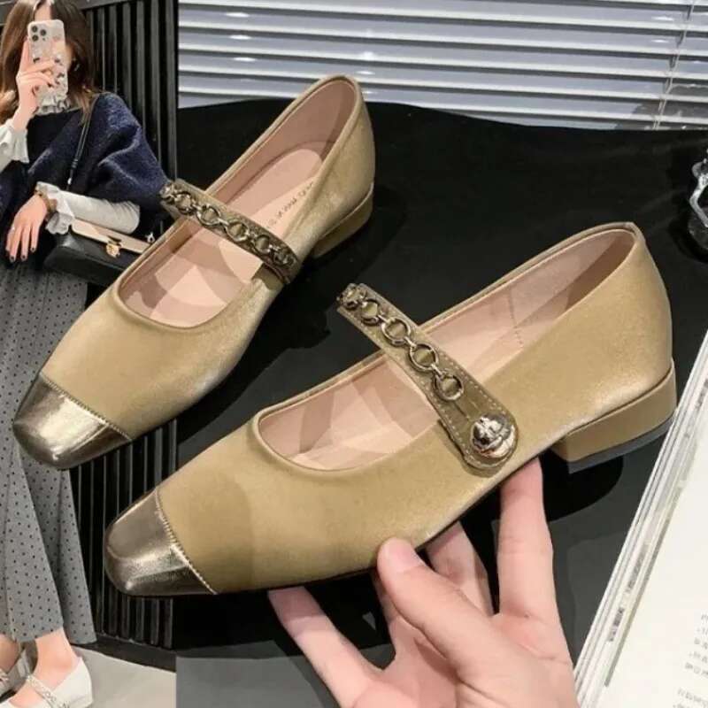 Spring Shoes Closed Toe Sandals Buckle Strap Summer Heels Mary Jane Suit Female Beige Med 2025 Women's Girls Block Low Fashion