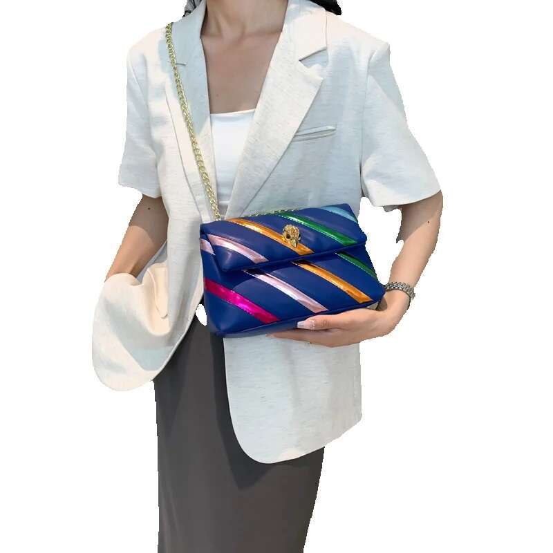 Top brand high-quality new free designer bag for summer new women's spliced color bar chain shoulder crossbody bag
