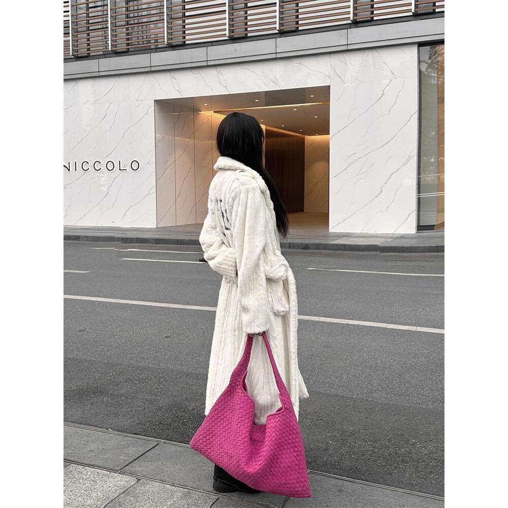 Spicy girl rose pink suede new women s frosted single shoulder tote hand woven armpit bag