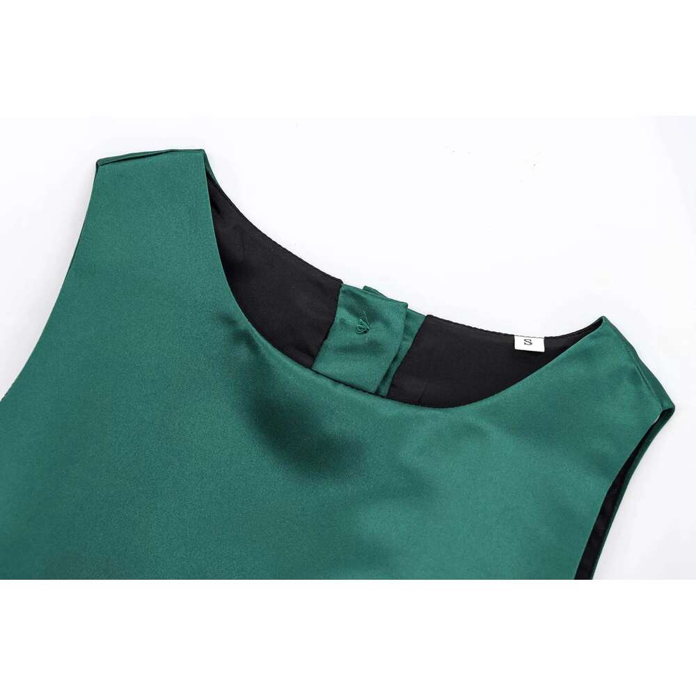 DEEABAE Vests Woman Trend 2025 Round Neck Sleeveless Balloon Version Design Satin Texture Vest Short Top