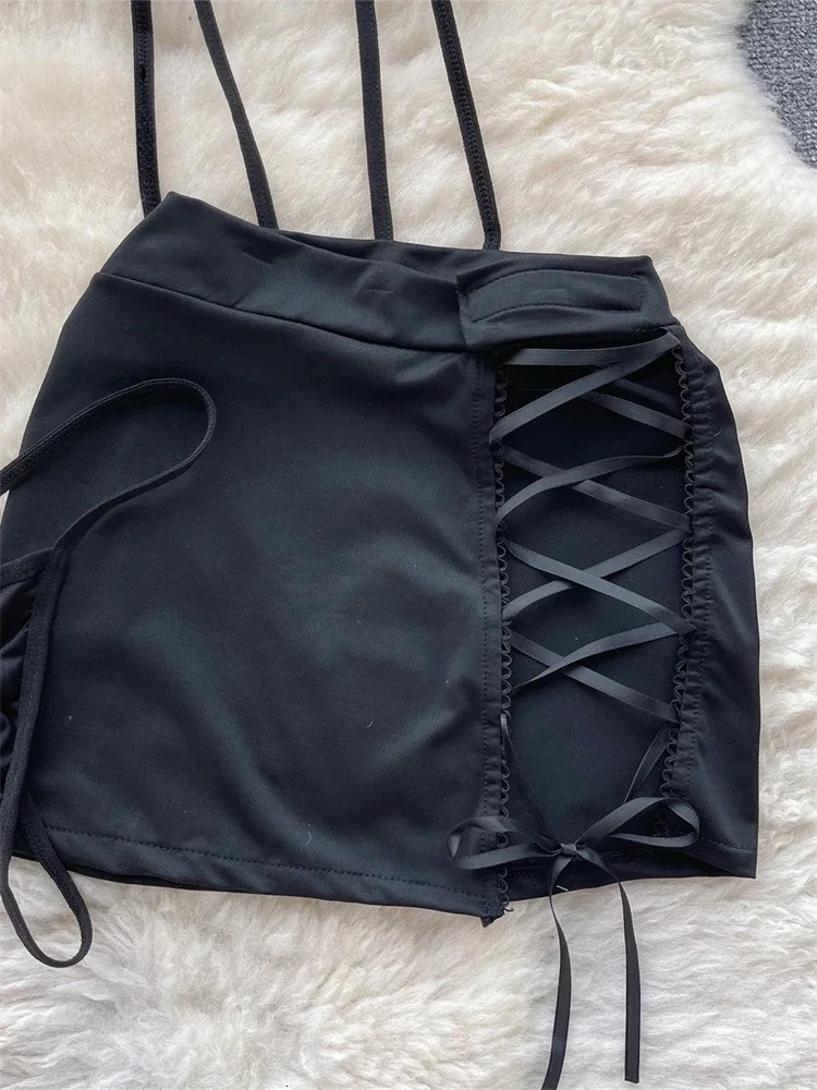 Tornova Preppy Style Sexy Uniform Sets For Women V Neck Sheer TopLace Up Mini SkirtThongs Hollow Out Cosplay Porn Suits 250515
