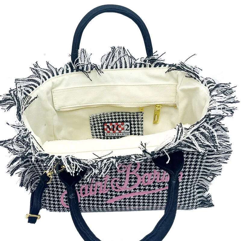 2024 New Fashion Handmade Tassel Cotton Linen Tote Large Capacity Beach Travel Thousand Birdseye High Quality Handbag