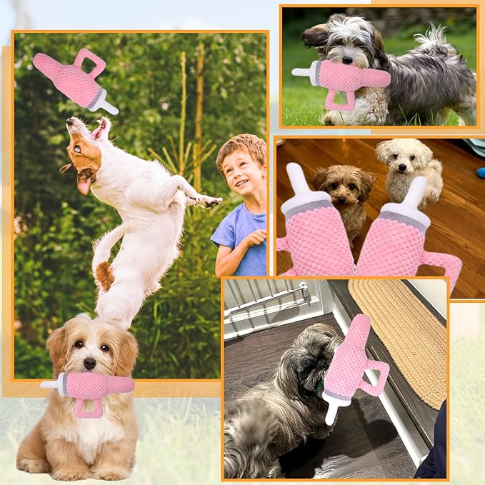 Squeaky Dog Toys Cute Pink Water Cup with Handle,Upgrade Interactive Dog Chew Toys, Funny Boy Girl Dog Stuff Toy, Plush No Mess Chew and Play E71