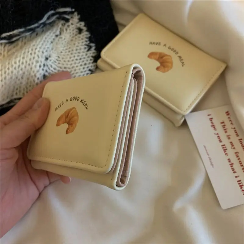 Korean Small Wallet Women Credit Wallet Cartoon Cute Bread PU Leather Hand Bags Three Fold Multi Cards Card Holder Student 250514