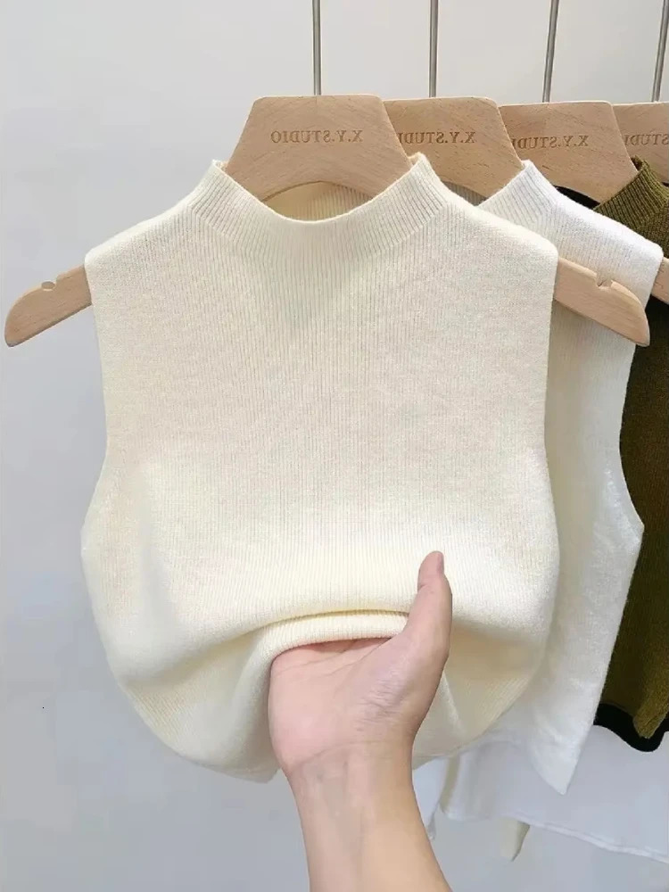 Women Knitted Y2K Tank Top Summer Fall Slim Sweater Short Sleeveless Solid Spring Autumn Sweaters Pullovers Skinny Tube 250506