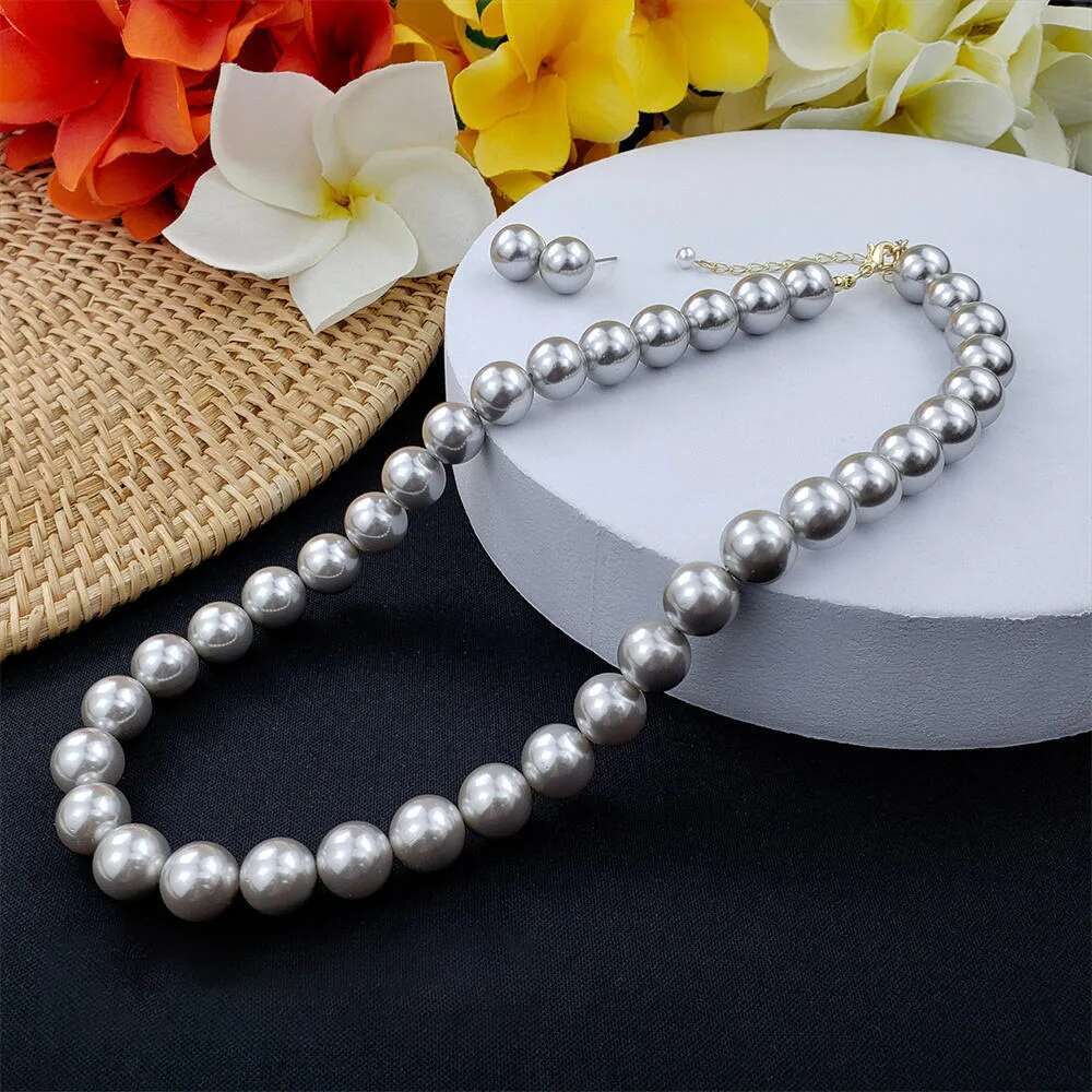 Fashion Hawaiian Large Shell Pink Black Pearl Choker Necklace Earrings Two Pieces Samoan Polynesian Tonga Jewelry Sets