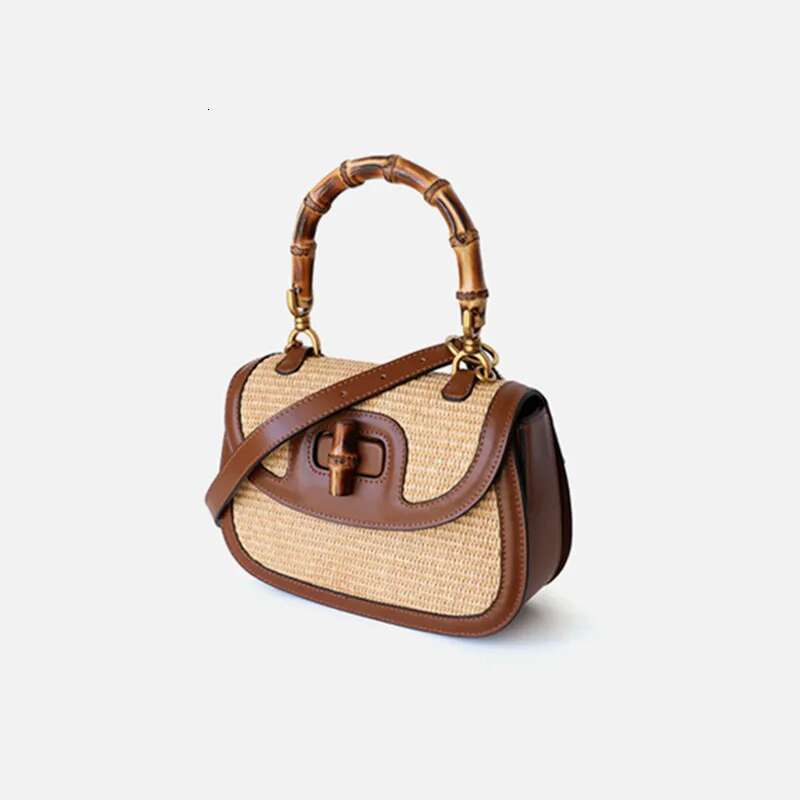 Genuine Leather Handbags For Women, Ladies Designer Handle Bags, Brandy Natural Bamboo Hand Bag, High Quality