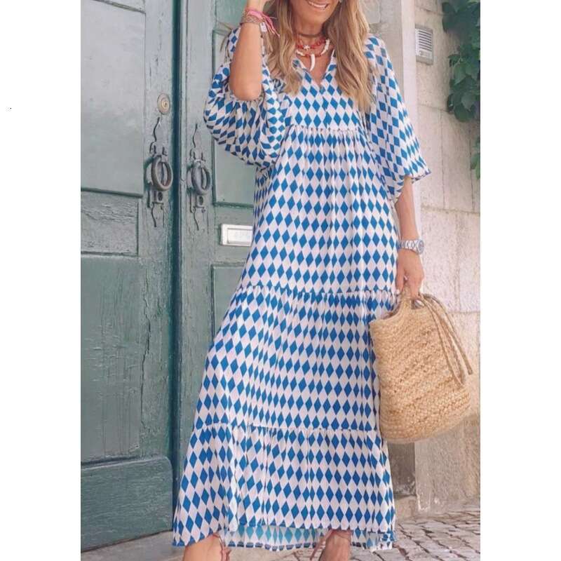 Plus Size Designer Dresses for Women Dress Designer Robe De Designer Autumn New Hot Selling Geometric Collage Bubble Sleeve Dress Street Bomber Large 