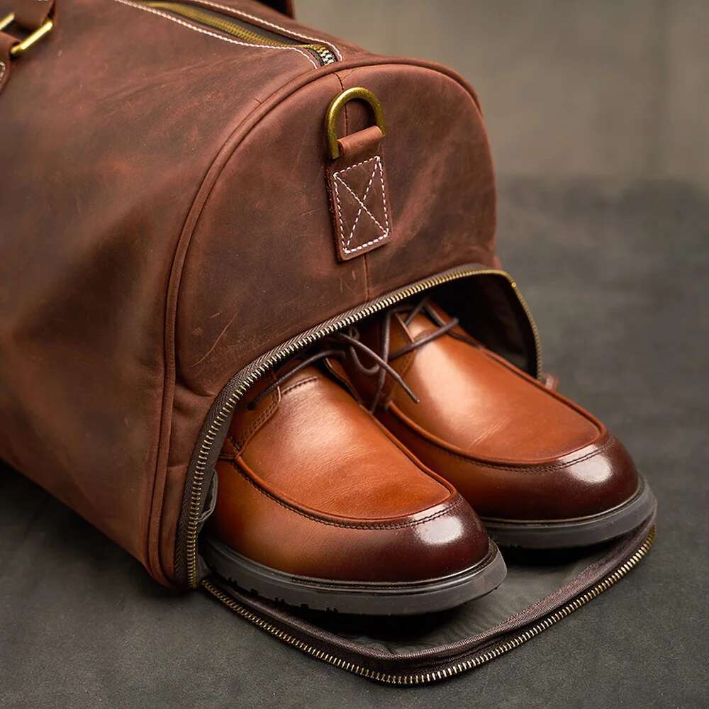 Geunine Leather Vintage Men's Hand Lage Travel Bag Large Capacity Single Shoulder Messenger Boston Bag For 17 Inch Laptop