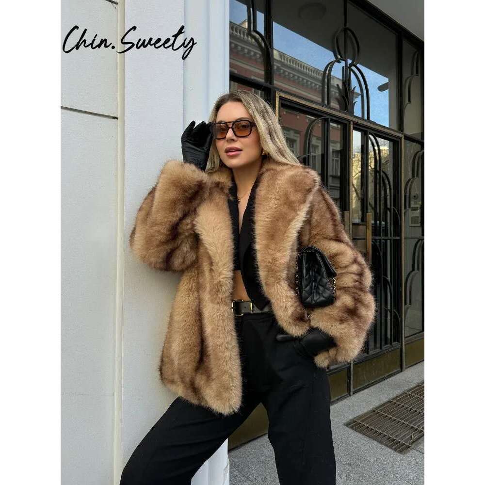 Street Faux Fur Women Coat Urban Full Sleeve Lapel Panelled Pocket Female 2024 Autumn Winter Elegant Lady Outwear