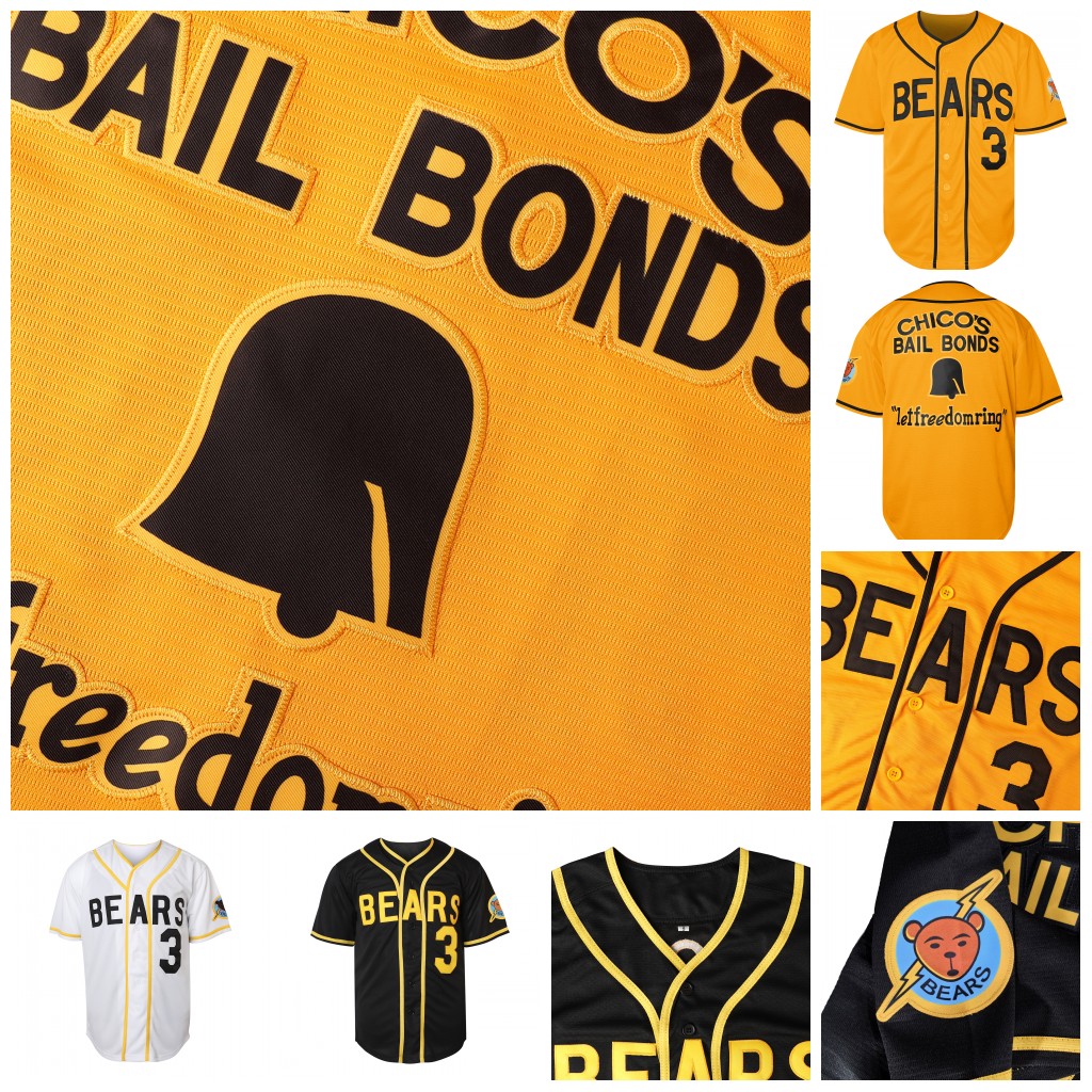 BEARS 3 CHICO'S BAIL Bonds LEFFREEDDOMRING In Stock Wholesale Black White Yellow Baseball Jeresys Quick Drying Moisture Conducting ,Quick Dry No 