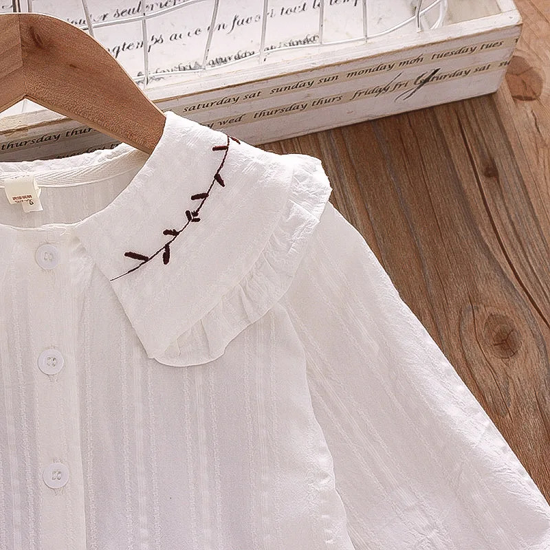 Girls Long Sleeve Shirt Big Lapel Ruffle Embroidered Shirt 250515