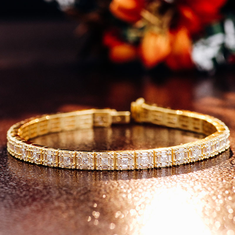 Provence New Women Men Bracelet Silver with 14K Gold Plated DEF VVS Moissanite Diamond Tennis Bracelet for Anniversary Birthday Mother's Day Gift