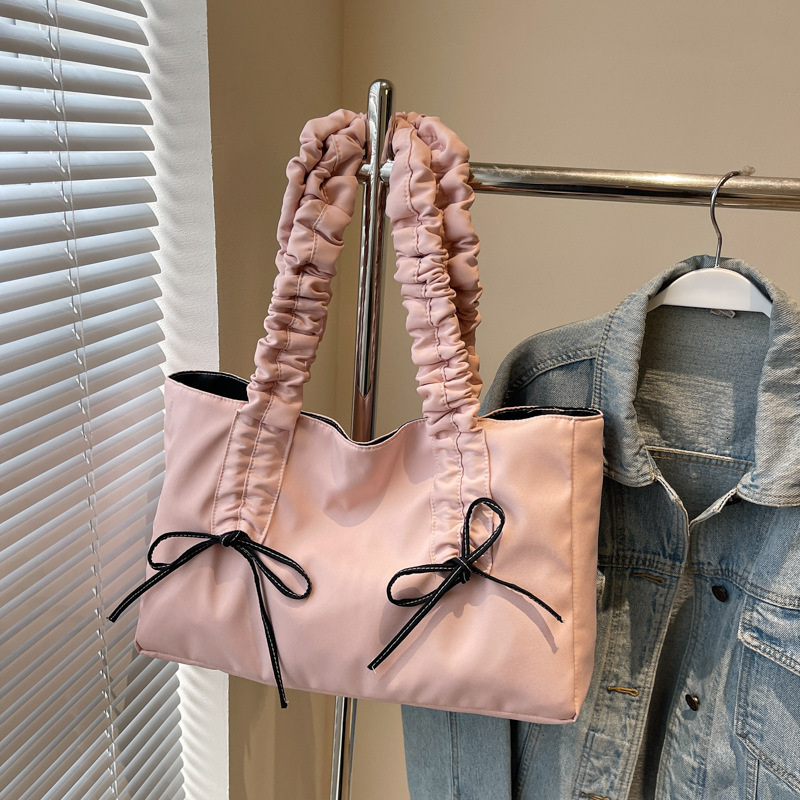Free Delivery Designer Bag Wrinkled Bow For Women 2025 Trendy Korean Tote Large Capacity Canvas Beauty Women's Bag Luxury Bag