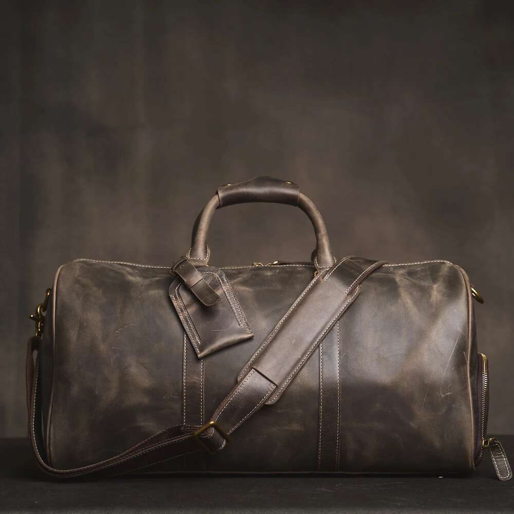 Men's Travel Genuine Leather Casual Hand Lage Bag High Capacity Fiess Bag Shoulder Shoe Pocket For 18 Inch Laptop