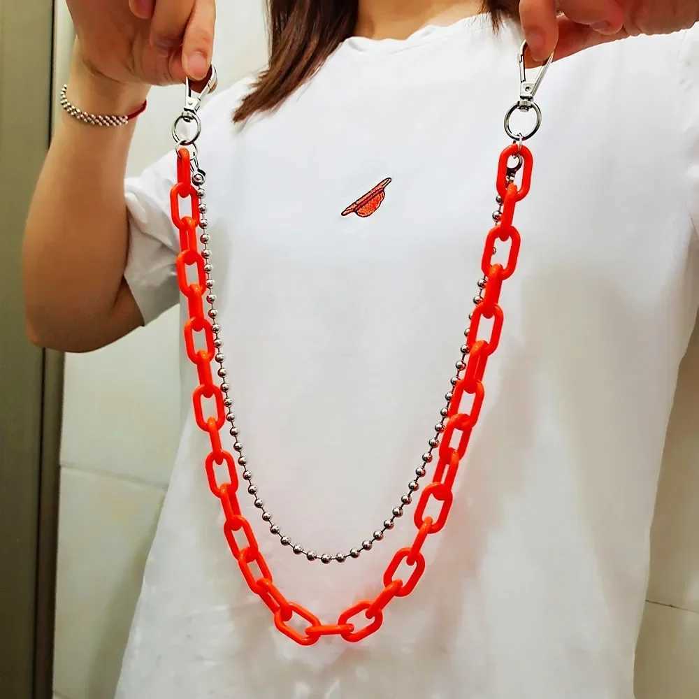 Hip Hop Punk Belt Chain Key Chain Ring Women Men Multicolor Resin Circle Heart Pendant Waist Chain Bag Car Jeans Skirts Pants Y250515