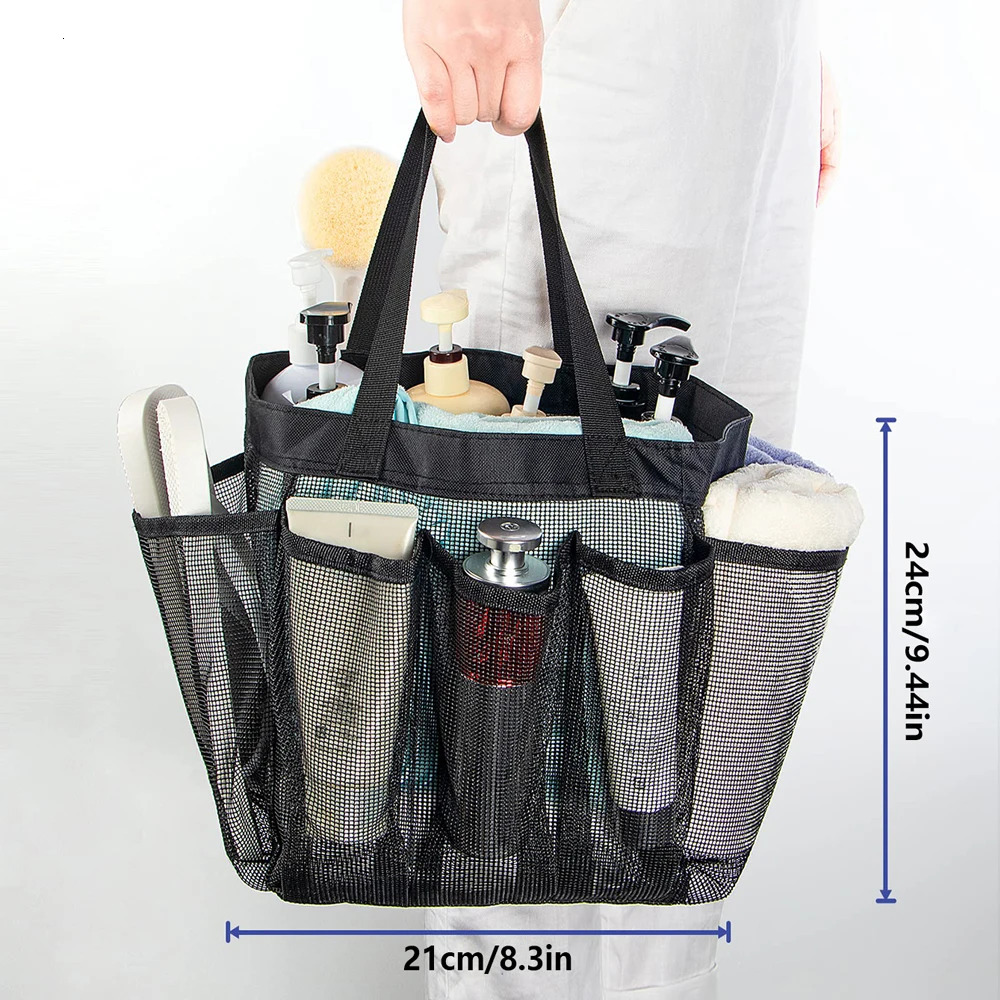 Mesh Shower Caddy for College Dorm Necessities Portable Travel Shower Basket Shower Tote Bag for Girls and Boys with 8 Pockets 250515