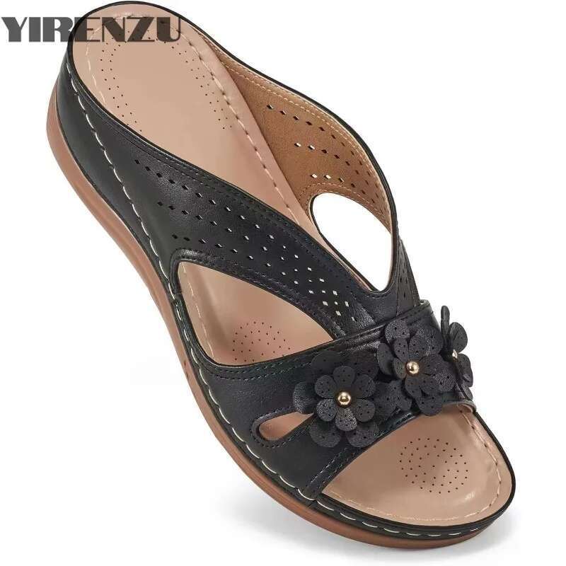 New Women's Slippers Casual Flower Hollow Wedge Beach Shoes Outdoor Fashion Platform Comfortable Non-slip Sandals Plus size 43