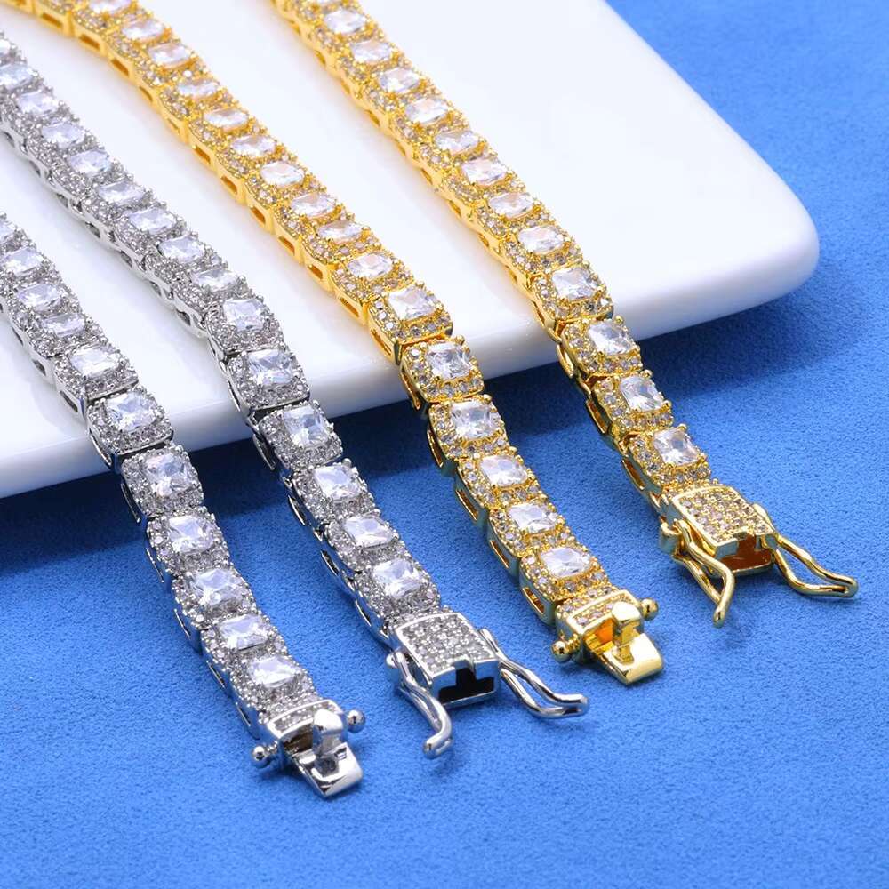 European American Hip-Hop Cross-Border S925 Silver Moissanite Full Diamond Rock Candy Bracelet High-End Mens Jewelry Trendy