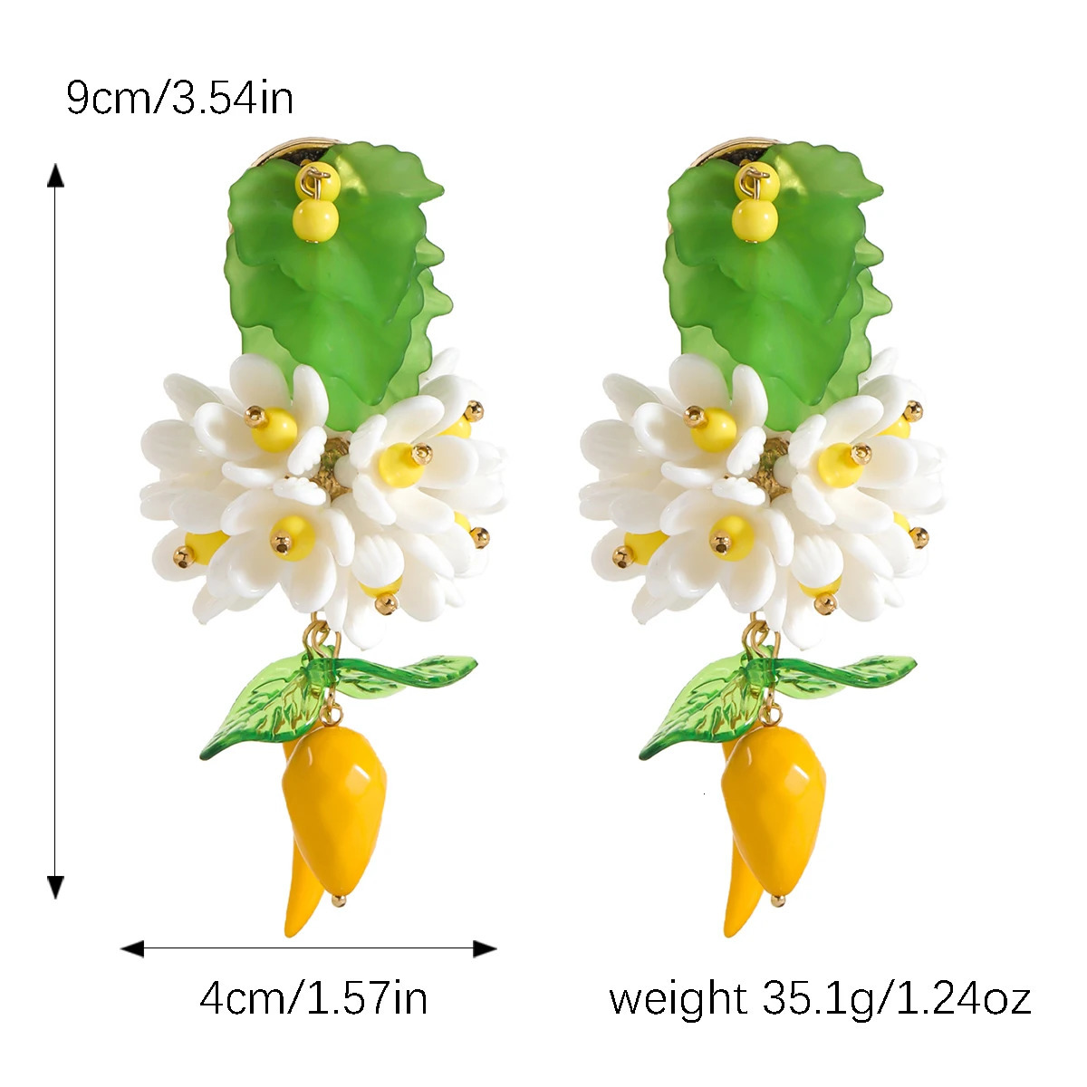 Lady Zaa Flower Earrings with Charms Interesting Three-Dimensional Flower Lemon Earrings Perfect for Beach Vacations 250515