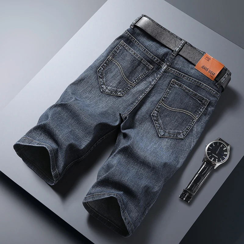 Mens Summer Pure Color Knee Length Jeans Stretch Fashion Slim Straight Denim Shorts High Quality Comfort Casual Short 250515