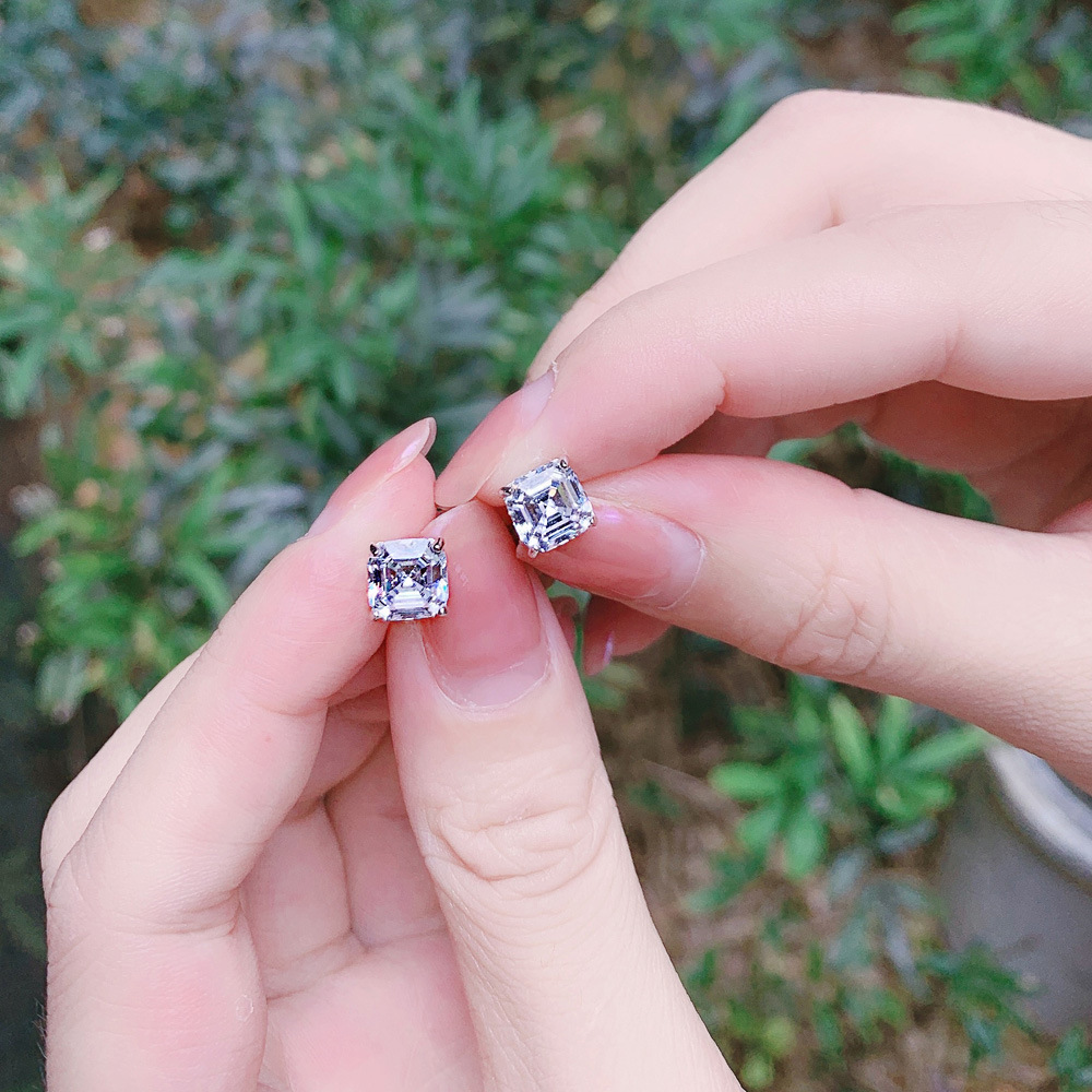 Choucong Ins Top Sell Stud Earrings Simple Fine Jewelry Real 100% 925 Sterling Silver Princess Cut White Lab Moissanite Diamond Party Women Wedding Br
