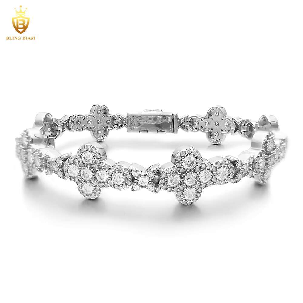 Iced Out 925 Silver Pass Diamonds Tester Moissanite Cuban Link Chain 10mm 13mm Flower Cross Bracelets