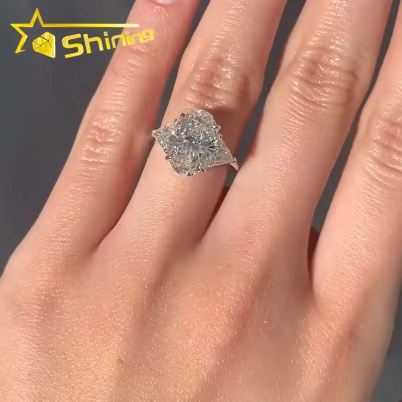 Custom CVD/HPHT Lab Diamonds Luxury 14K Real Gold 3stones Moissanite Diamonds Wedding/Engagement Rings