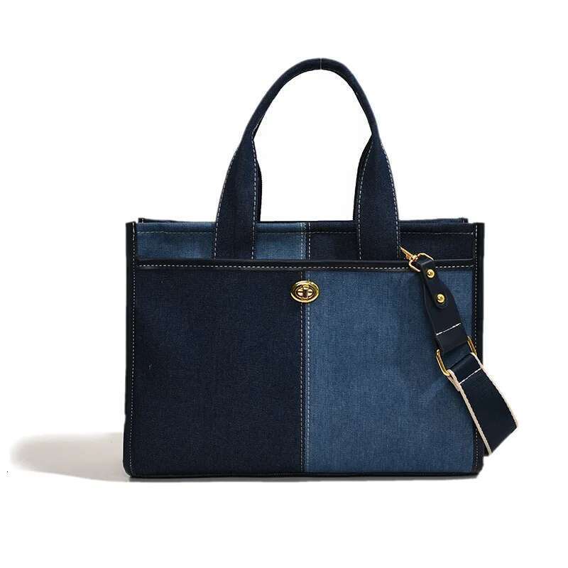 Fashion Contrasting Color Splicing Denim Handbag Women's Shoulder Crossbody Commuter Casual Tote Bag