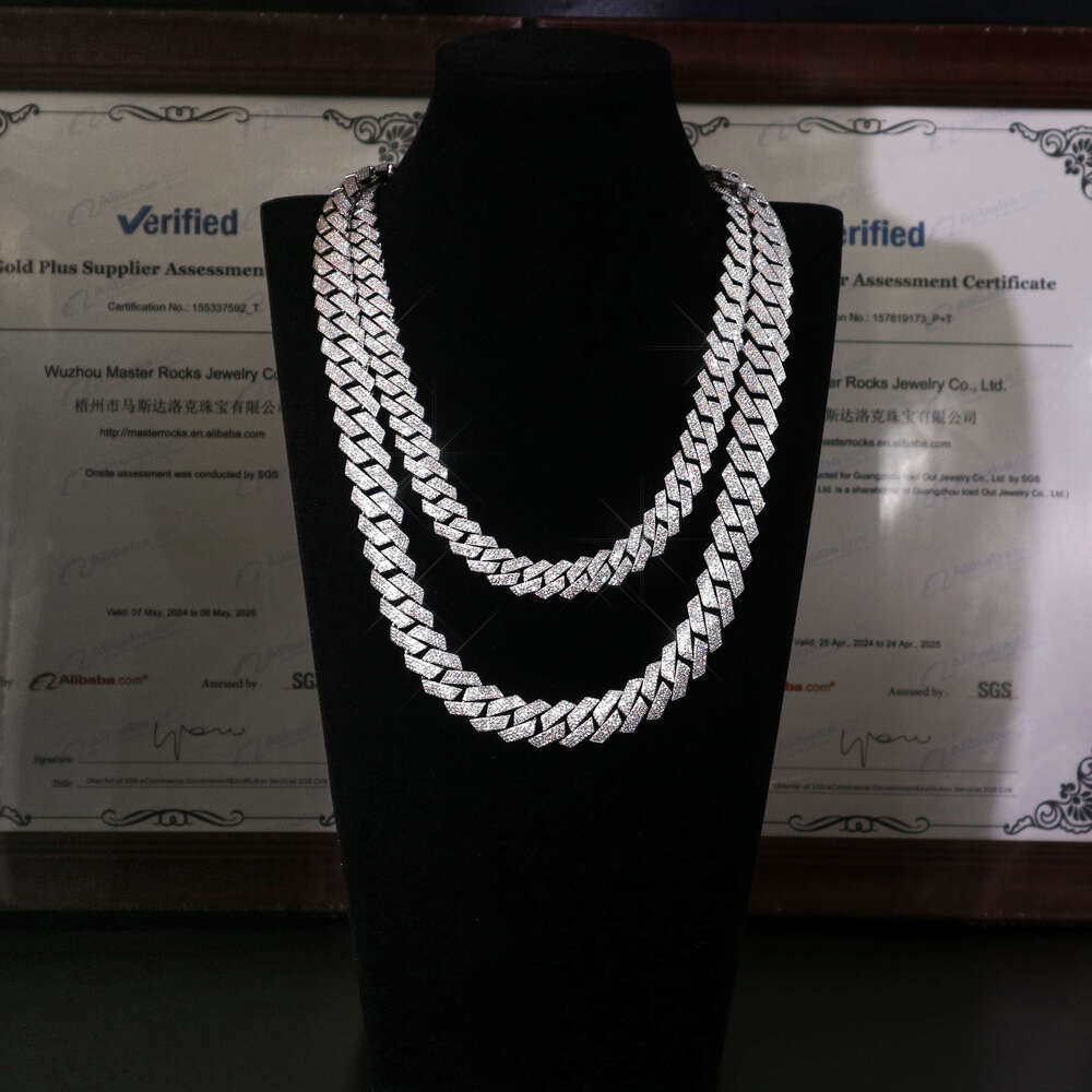 18mm 3-Row Sier Necklace Manufacturer Jewelry Silica Cuban Chain