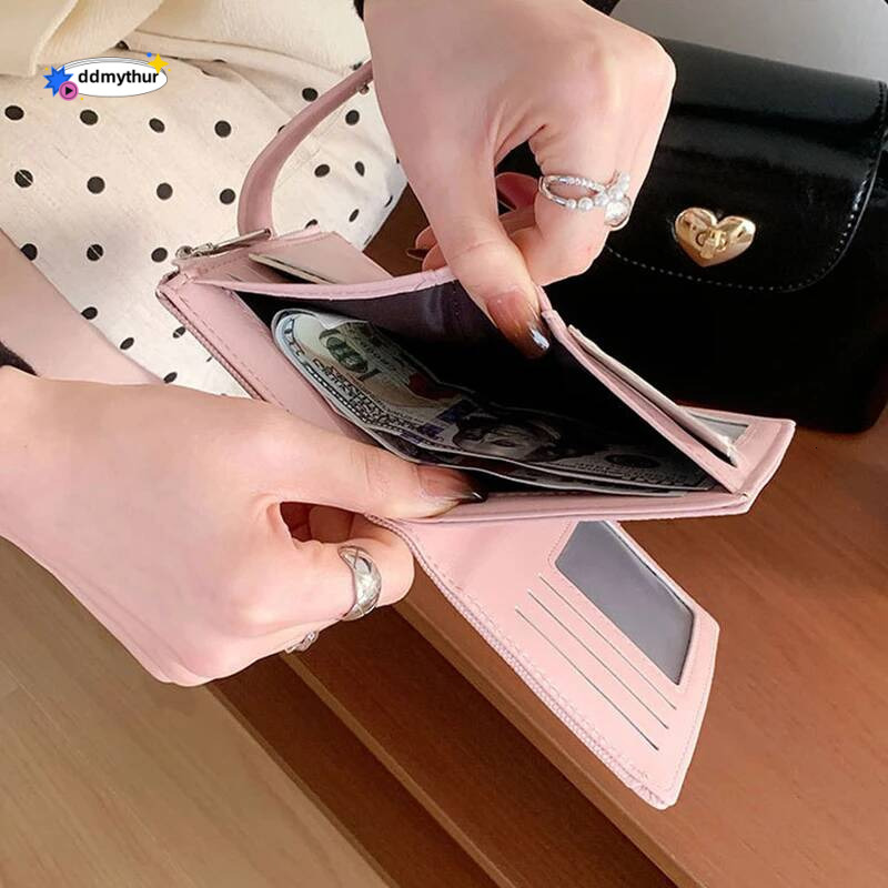 New Women's Wallets Female PU Leather Ladies Short Zipper & Hasp Purses Large Capacity Money Bag Solid Coin Card Holders ddmythur