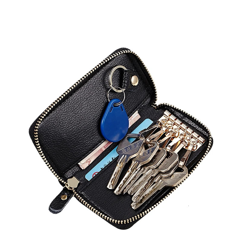 Split Leather Key Holder Bag with 2 Card Slot 6 Hooks 1 Access CardKey Case Car Key Holder Wallet for Men Women 250515